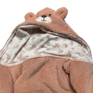 Baby girl Tahari Floral Bear Hooded bath Towel natural pink & blue 18months NWOT